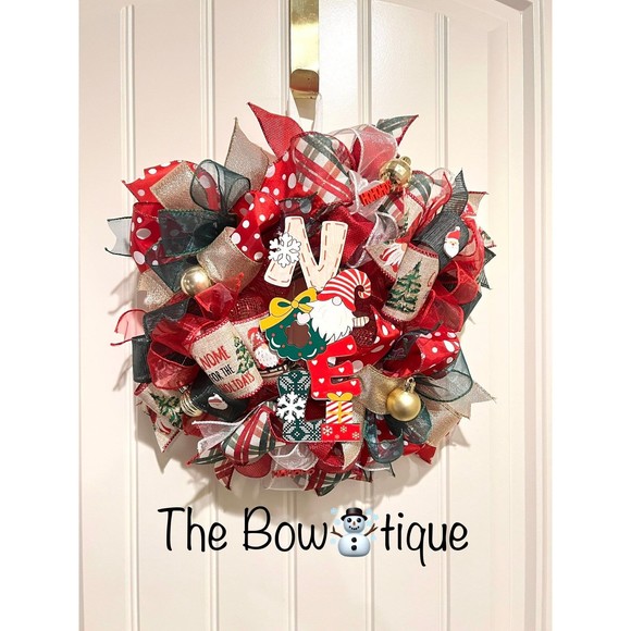 Handmade 13 inch Christmas NOEL Gnome Ribbon Wreath MW3